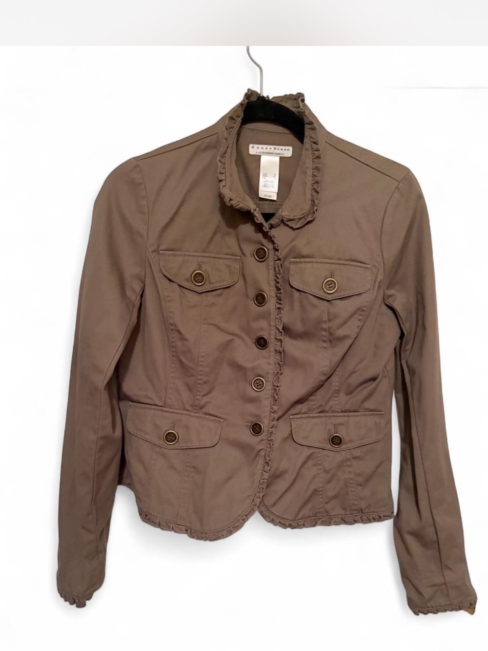 Brown Ruffle Trim Utility Jacket